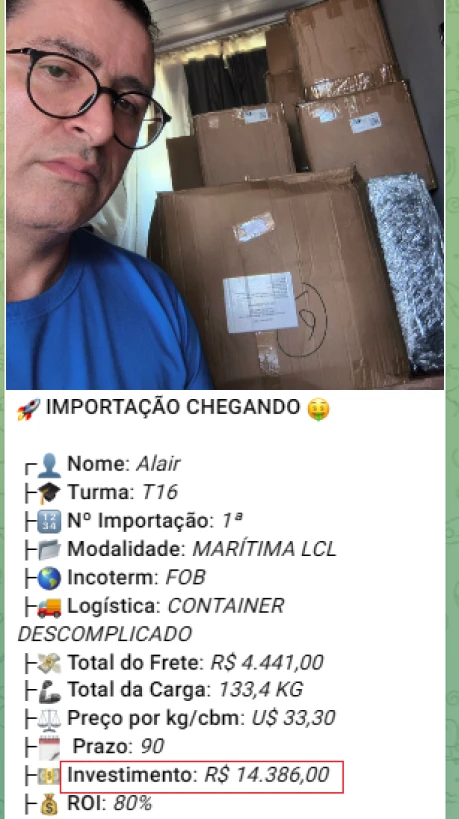 Print de importação via Container Descomplicado