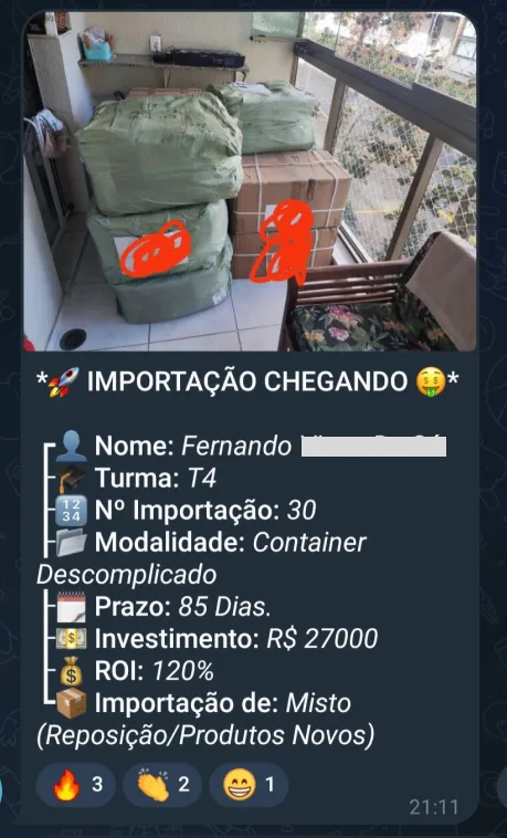 Print de importação via Container Descomplicado