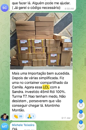 Print de importação LCL / Container Cheio de aluno