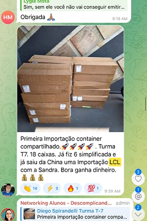 Print de importação LCL / Container Cheio de aluno