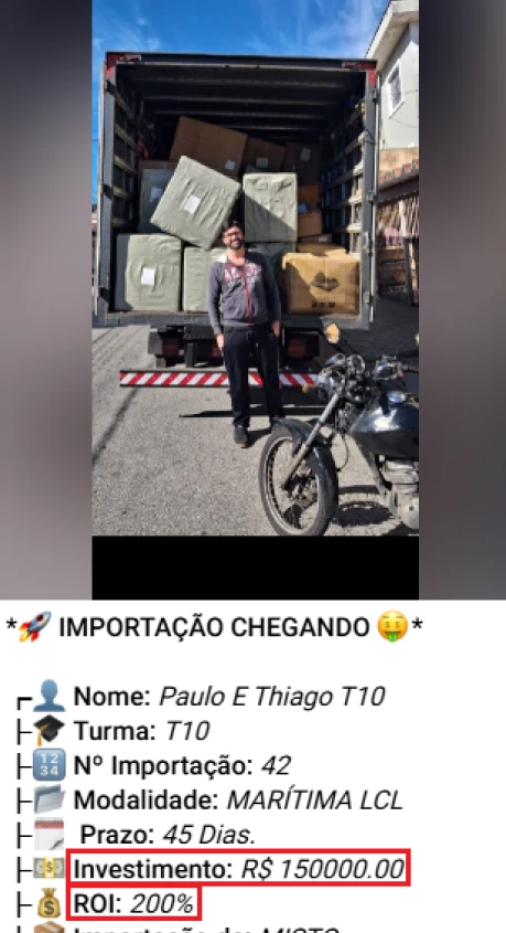 Print de importação LCL / Container Cheio de aluno