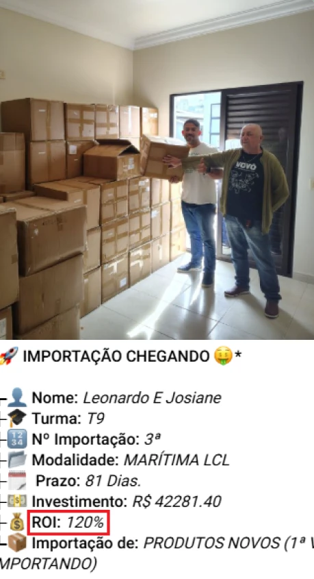 Print de importação LCL / Container Cheio de aluno