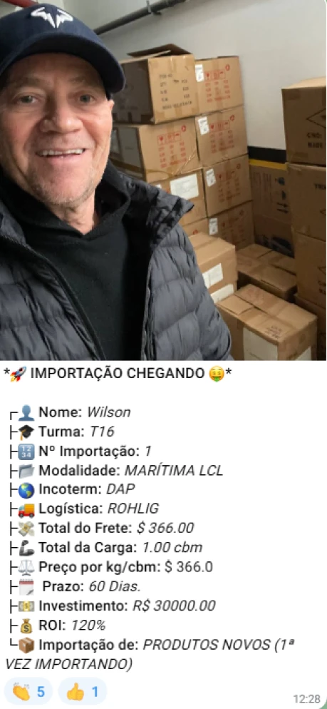 Print de importação LCL / Container Cheio de aluno