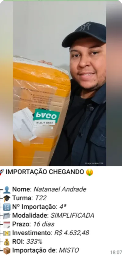 Print de importação de aluno do treinamento