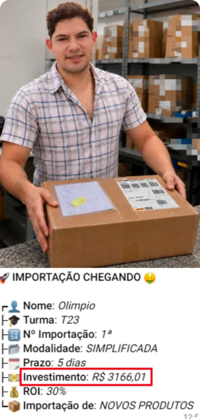 Print de importação de aluno do treinamento