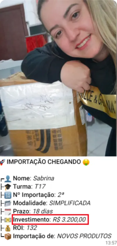Print de importação de aluno do treinamento