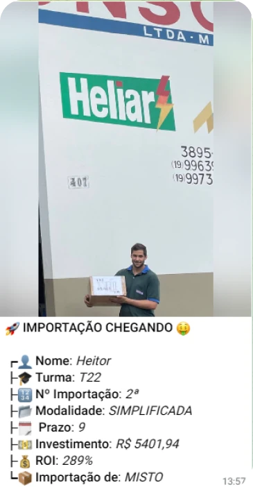 Print de importação de aluno do treinamento