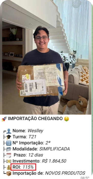 Print de importação de aluno do treinamento
