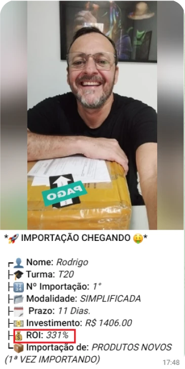 Print de importação de aluno do treinamento