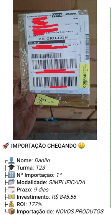 Print de importação de aluno do treinamento