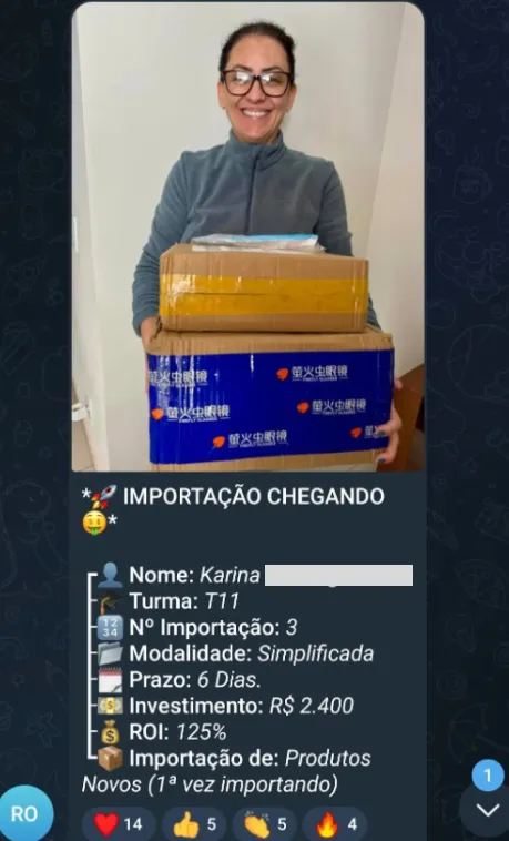 Print de importação de aluno do treinamento
