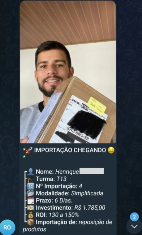 Print de importação de aluno do treinamento