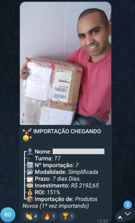 Print de importação de aluno do treinamento