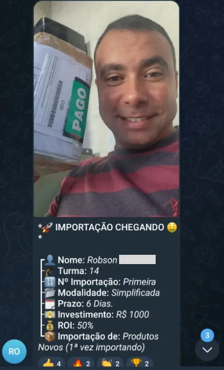 Print de importação de aluno do treinamento