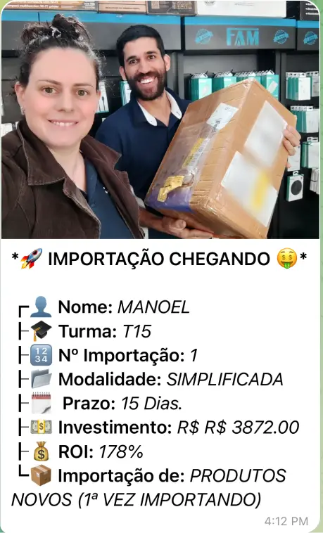 Print de importação de aluno do treinamento