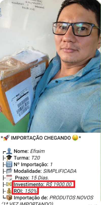 Print de importação de aluno do treinamento