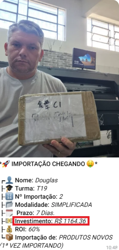 Print de importação de aluno do treinamento