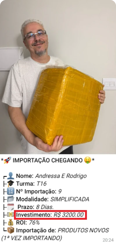 Print de importação de aluno do treinamento