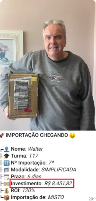 Print de importação de aluno do treinamento
